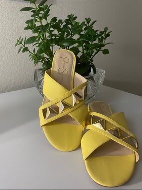 Jessica Simpson Bright Yellow Studded Crisscross Slide Sandals